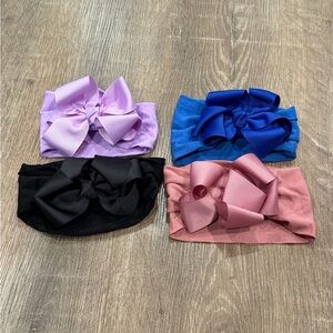 Set of Four Bow Headbands in Pink, Blue, Black, and Purple